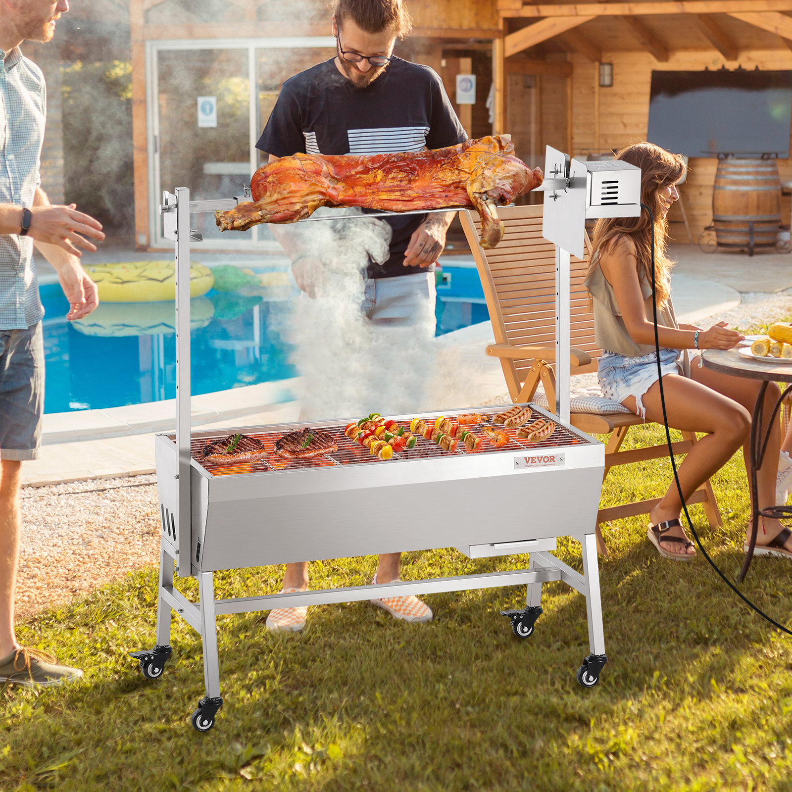 VEVOR Roaster Spit Rotisserie BBQ Grill Pig Lamb Chicken Roaster